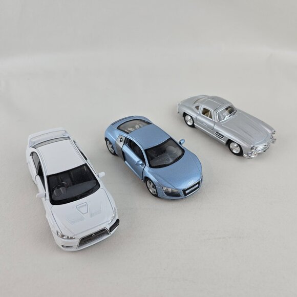 Kinsmart Diecast Car 1:36 Mitsubishi Lancer Audi R8 Mercedes-Benz 300SL Lot of 3 - Picture 1 of 12